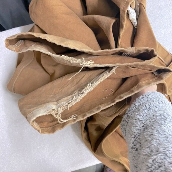 Carhartt Tan Duck Canvas Bib Overalls Double Knee Work Wear 50x30 - Picture 7 of 16